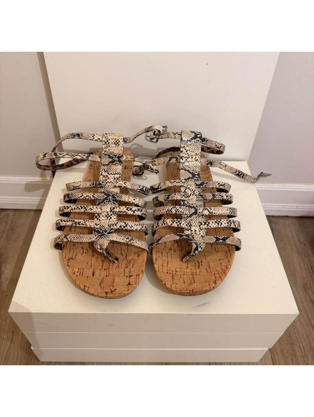 libby.edelman Cork Soled Snakeskin‎ Strappy Sandals Women's 9